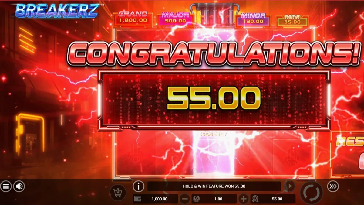 Interface de jogo do slot Breakerz com elementos visuais cyberpunk e neon